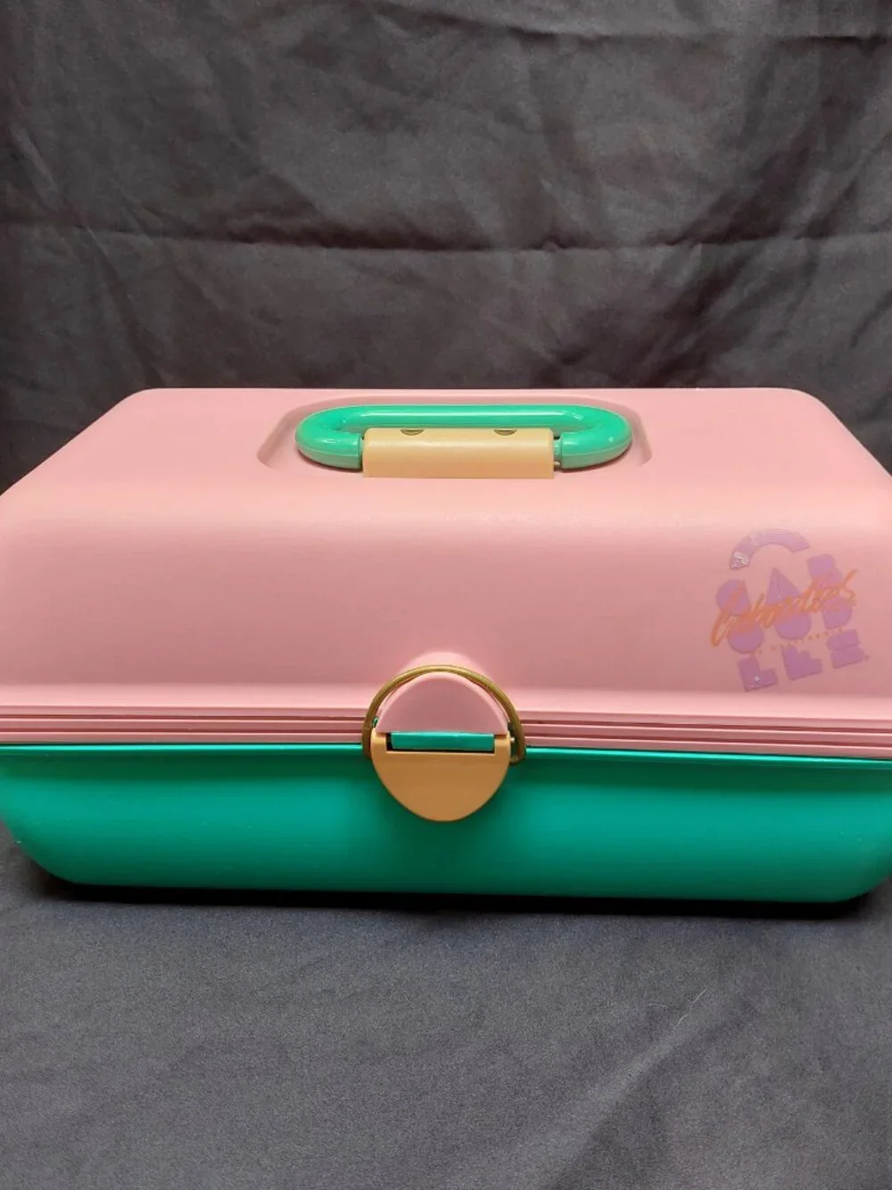 CABOODLES 90s Pink & Green Two Tier w/ Mirror Make Up Case Organizer